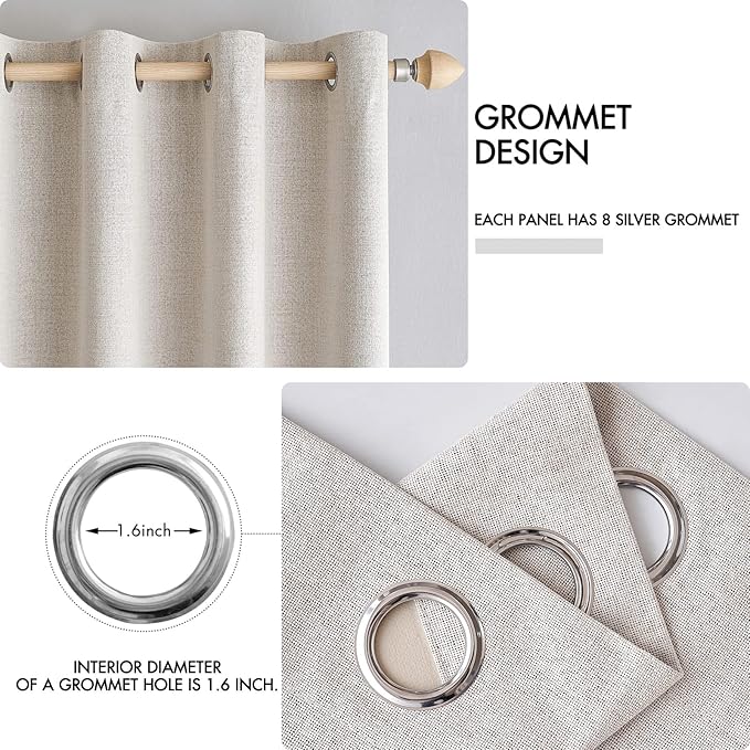 MIULEE 100% Blackout Linen Textured Curtains for Bedroom Solid Thermal Insulated Ivory Grommet Room Darkening Curtains & Drapes Luxury Decor for Living Room Nursery 52 x 108 Inch (2 Panels)