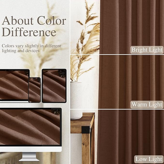 Nanspring Linen Curtains 108 Inches for Living Room Bedroom Set Mocha Brown Extra Long Back Tab Curtain Light Filtering Sheer Drapes Floor to Ceiling Curtain for Large Windows 52x108, 2 Panels