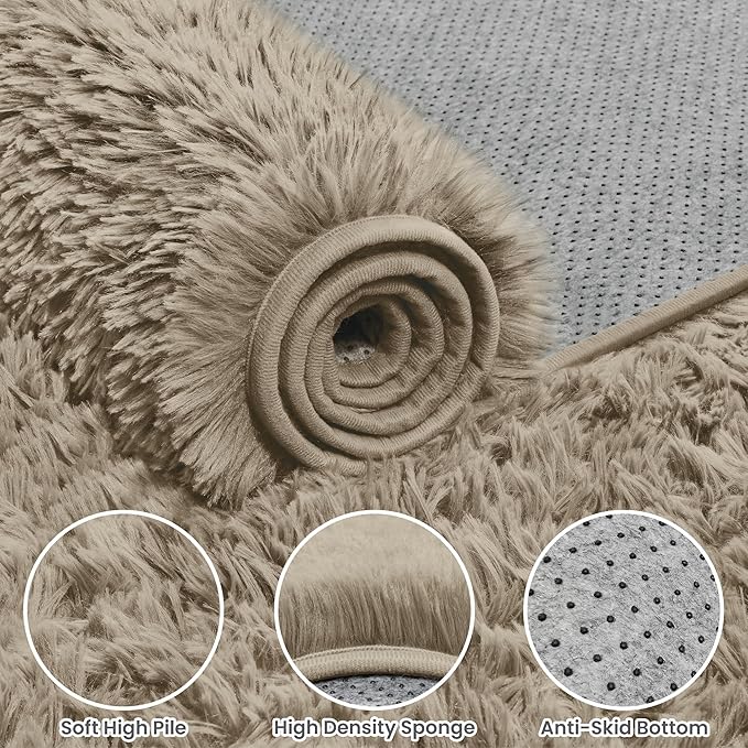 5x7 Area Rugs for Living Room: Soft Fluffy Shag Gray Camel Rugs for Bedroom, Non-Slip Large Fuzzy Plush Rug Indoor Floor Carpet for Nursery Kids Boys Girls Room, Dorms, Playroom, Modern Home Decor