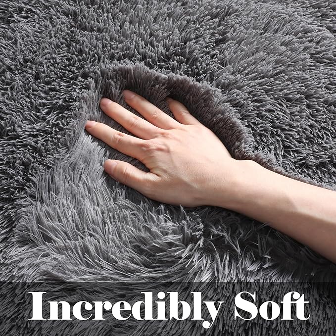 ONASAR Grey Area Rugs for Bedroom Living Room, Fluffy Fuzzy Shag Shaggy 4x6 Bedside Rug, Gray Soft Plush Indoor Floor Carpet for Nursery Kids Girls Boys Teen Dorm Home Office Decor Aesthetic