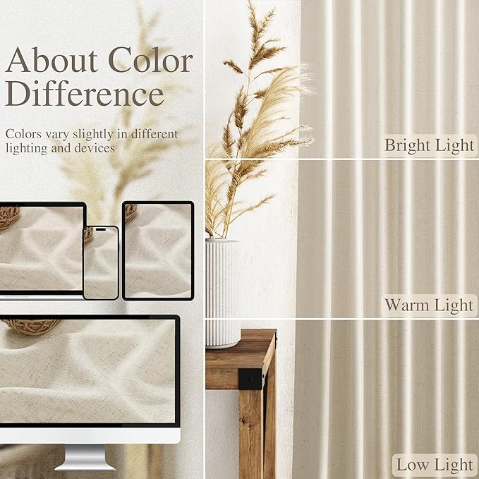 Nanspring Vanilla Linen Curtains for Living Room 72 Inches Long Luxury Light Filtering Semi Sheer Curtain Back Tab Modern Farmhouse Decor Elegant Coastal Drapes for Bedroom Office 52x72, 2 Panels