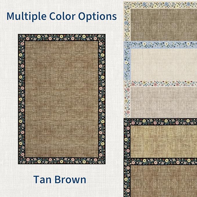 GarveeHome 4x6 Area Rugs for Bedroom Living Room Machine Washable Rugs Floral Bordered Small Carpet Non-Slip Stain Resistant Accent Carpet for Dining Room Table Apartment Office, Brown