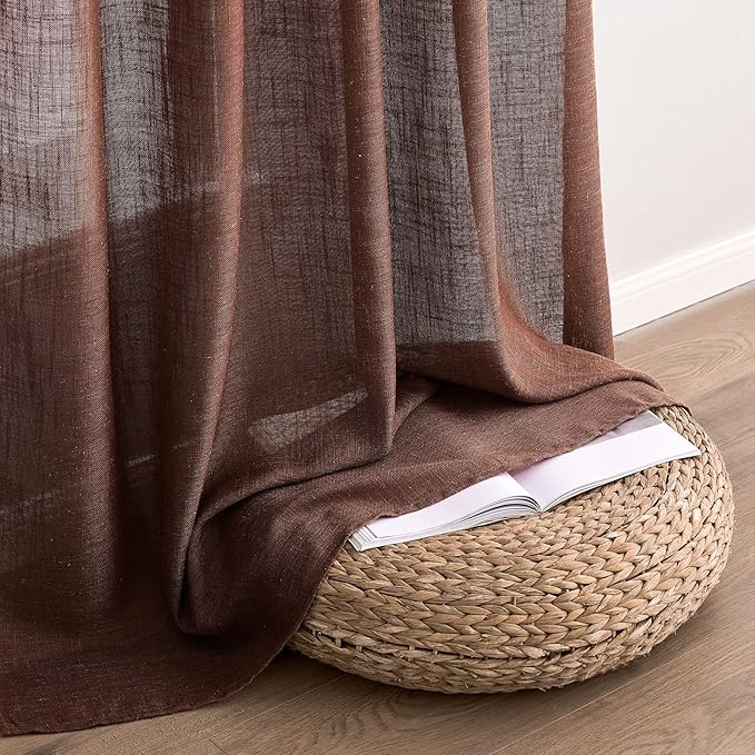 MIULEE Chocolate Brown Linen Curtains 108 Inches Long for Bedroom Living Room, Soft Thick Linen Textured Window Drapes Semi Sheer Light Filtering Rod Pocket Back Tab Burlap Look, 2 Panels