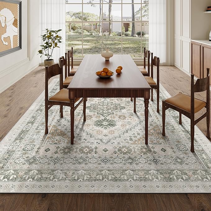 zesthome 5x7 Area Rugs - Ultra-Thin Washble Rug, Stain Resistant Anti Slip Backing Rugs for Living Room,Bedroom, Vintage Home Decor Area Rug (Brown/Grey,5'x7')