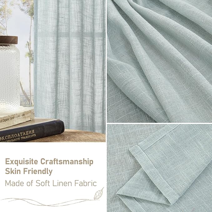 LAMIT Linen Blended Curtains for Bedroom, Faux Linen Textured Light Filtering Drapes Back Tab and Rod Pocket Boho Burlap Panels for Farmhouse/Living Room, 2 Panels, 38 x 84 Inch, Greyish Blue