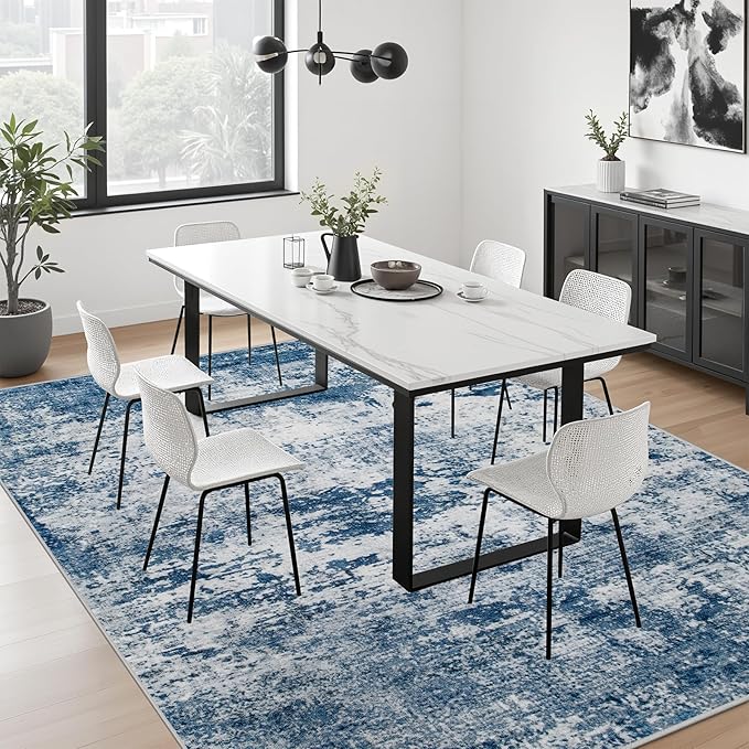 10x12 Area Rug Living Room Rug: Washable Modern Abstract Soft Thin Rug Indoor Floor No Slip Stain Resistant Carpet for Bedroom Dining Room Farmhouse Nursery Home Office - Blue