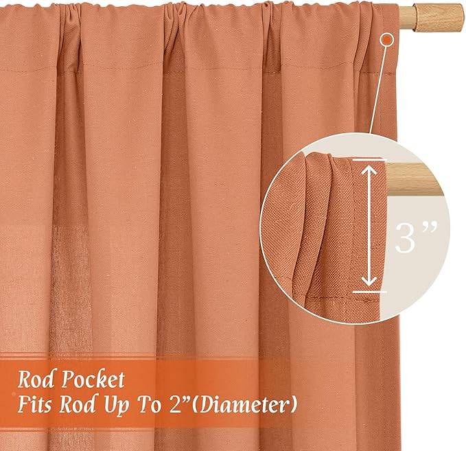 LAMIT Terracotta 48 Inch Linen Curtains for Cafe 2 Panels, Linen Textured Light Filtering Panels Rod Pocket Neutral Privacy Drapes for Small Window/Loft Room, 42 x 48 Inch