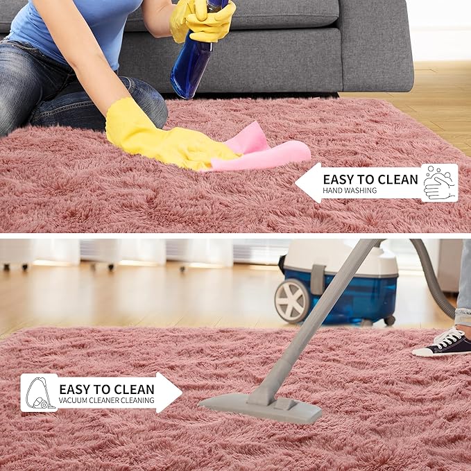 Tepook Area Rugs 9x12 for Living Room, Super Soft Fluffy Rugs for Bedroom, Modern Shaggy Rug Fuzzy Carpets for Kids, Plush Indoor Nursery Home Decor Rug with Non-Slip Bottom, Blush