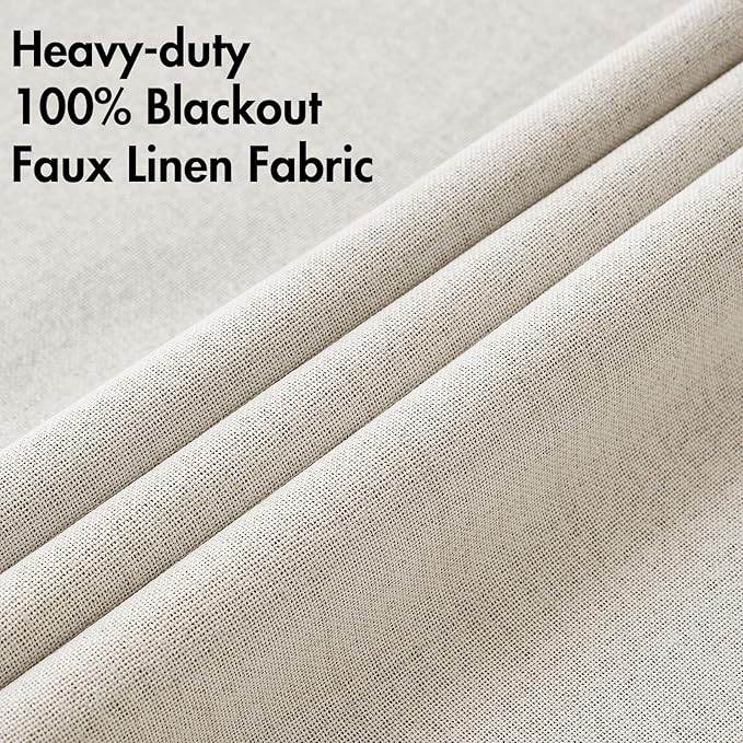 MIULEE Linen Curtains for Bedroom 100% Blackout Thermal Insulated Birch Grommet Room Darkening Curtains & Drapes for Living Room Nursery 52 x 45 Inch (2 Panels)