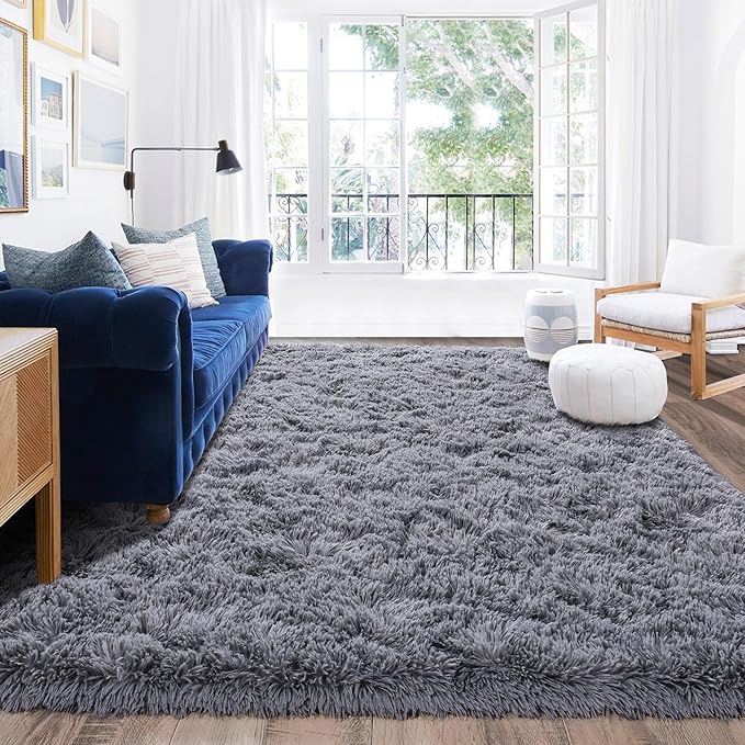 Rugs for Living Room 5x7, Soft Shaggy Modern Shag Area Rug for Bedroom, Upgrade Non-Slip Plush Fluffy Carpet for Kids Boys Girls Room Home Decor Aesthetic, Grey