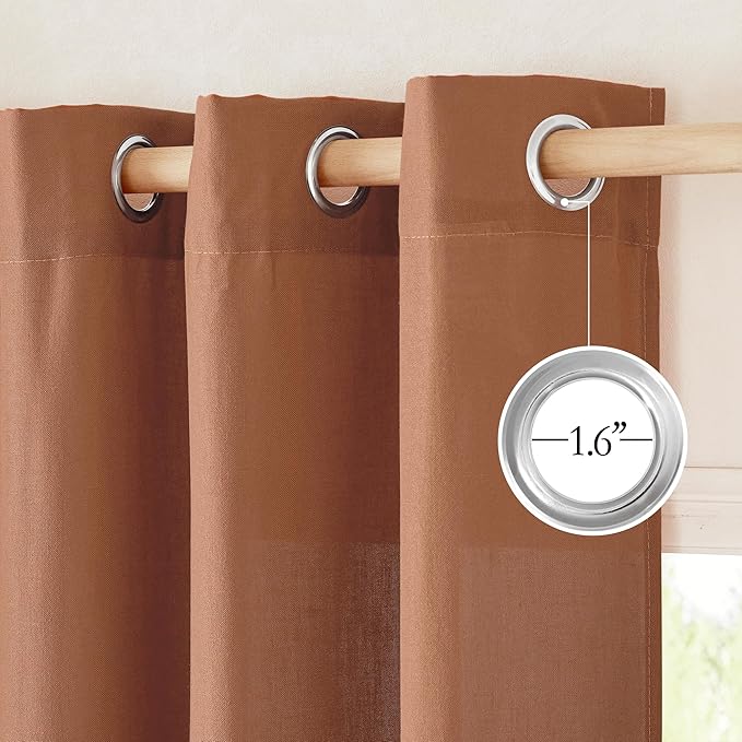 NICETOWN Caramel Linen Curtains for Kitchen, Thick Flax Small Window Treatments Semi Sheer Privacy Assured with Light Through for Cafe/Bathroom, W55 x L102, 2 Panels