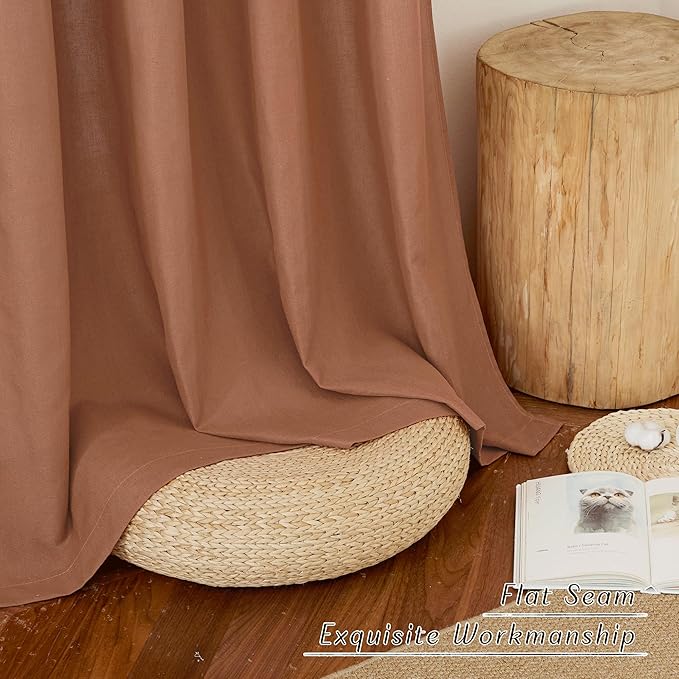 NICETOWN Caramel Linen Curtains for Kitchen, Thick Flax Small Window Treatments Semi Sheer Privacy Assured with Light Through for Cafe/Bathroom, W68 x L78, 2 Panels