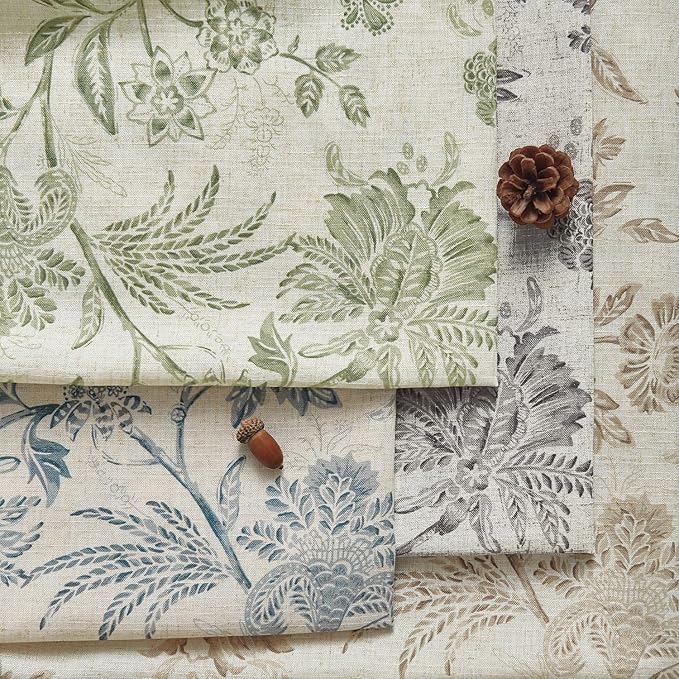 jinchan Linen Floral Curtains for Living Room with Printed Flower 96 Inches Long Light Filtering French Country Back Tab Rod Pocket Taupe Window Curtain Set Farmhouse Drapes 2 Panels Taupe