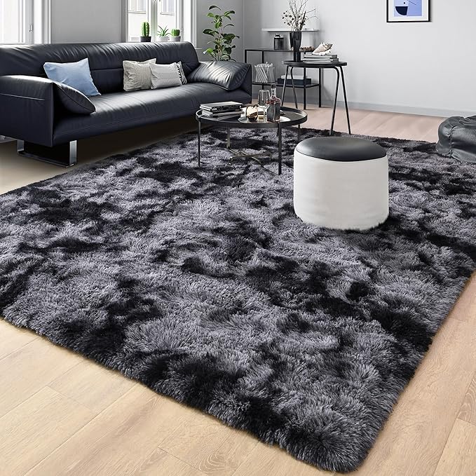 Tepook Soft Fluffy Rugs for Living Room, 5x8 Shaggy Area Rug for Bedroom, Modern Shag Rug Fuzzy Carpets for Kids, Plush Indoor Nursery Home Decor Rug with Non-Slip Bottom, Tie-dye Dark Grey