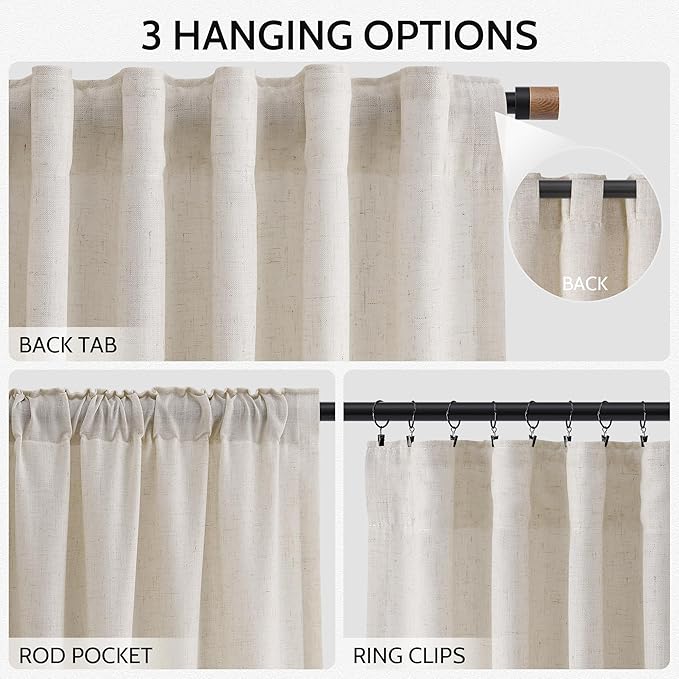 Nanspring 108 Inch Long Curtains for Living Room Pearl White Linen Coastal Decor Light Filtering Semi Sheer Curtain Back Tab Modern Floor to Ceiling High Window for Bedroom 52x108,2 Panels