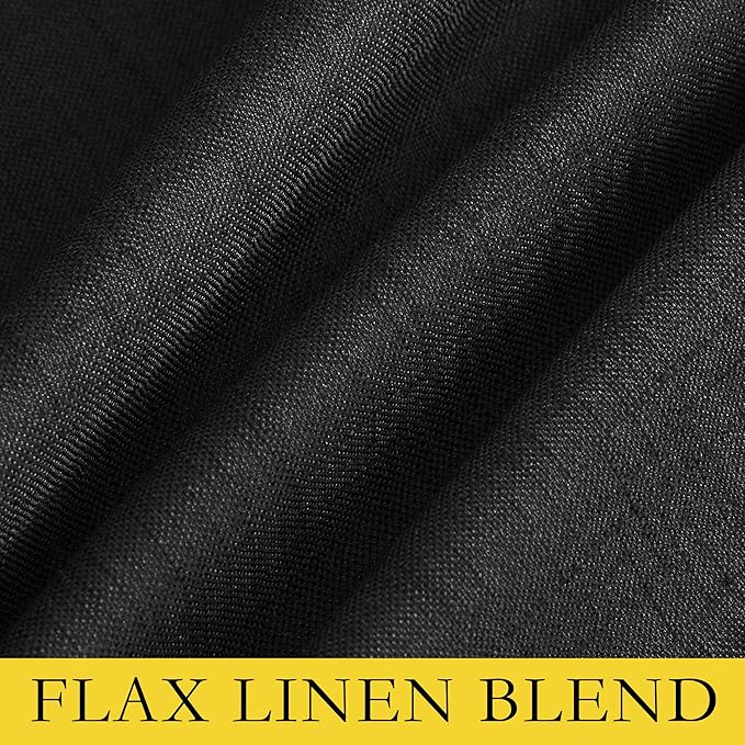 NICETOWN Vintage Open Linen Weave Flax Thermal Curtains, 100% Blackout Curtains 80 inches Long for Dining Room, Soundproof Window Treatment Drapes for Hall Room, Black, 34" Wide Per Panel, Set of 2