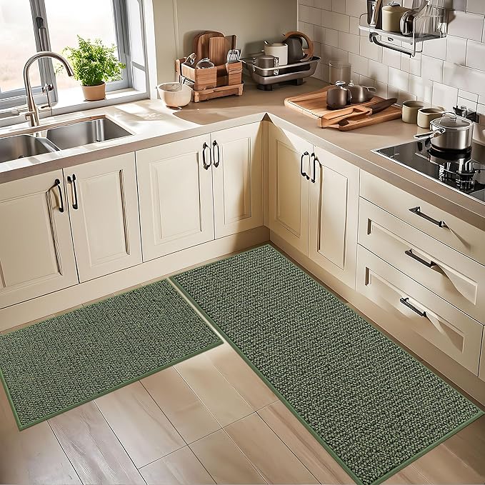 BEQHAUSE Kitchen Runner Rugs 24"x72", Non-Slip Kitchen Mats for Floor, Super Absorbent and Stain Resistant Kitchen Rug, Machine Washable Rugs for Kitchen, Hallway, Laundry & Sink, Green