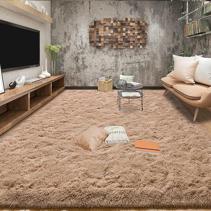 Tepook Super Soft Fluffy Rug for Bedroom, Modern Shaggy Fuzzy Kids Rugs for Living Room, Plush Indoor Nursery Home Decor Dorm Carpet with Non-Slip Bottom, Beige, 3 X 5 Feet