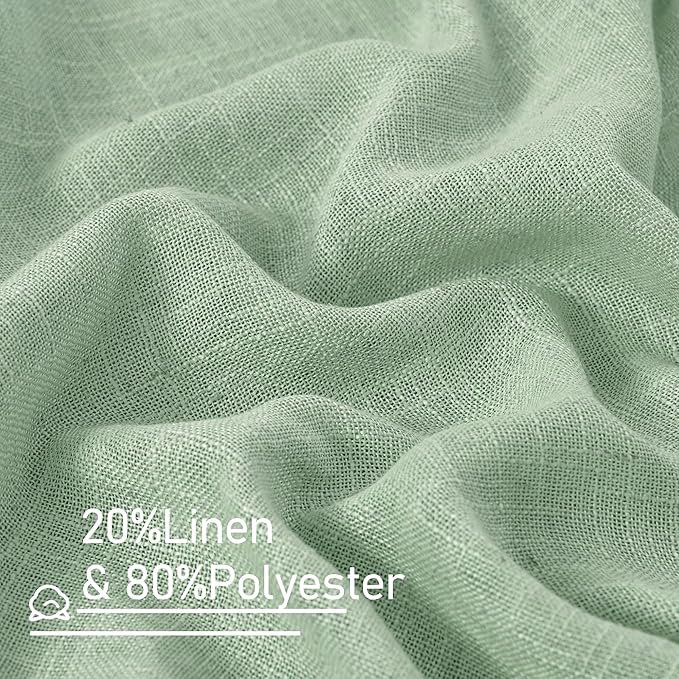 LAMIT Linen Curtains 48 Inch Length 2 Panels, Light Filtering Panels Back Tab and Rod Pocket Neutral Drapes for Kitchen/Window/Loft Room/Bedroom, 34 x 48 Inch Fresh Green