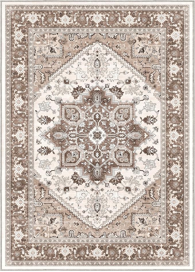 OPPODREAM Soft 8x10 Area Rugs, Washable Rugs 8x10 with Non Slip Backing, Faux Cashmere Low-Pile 8 x 10 Carpet, Khaki