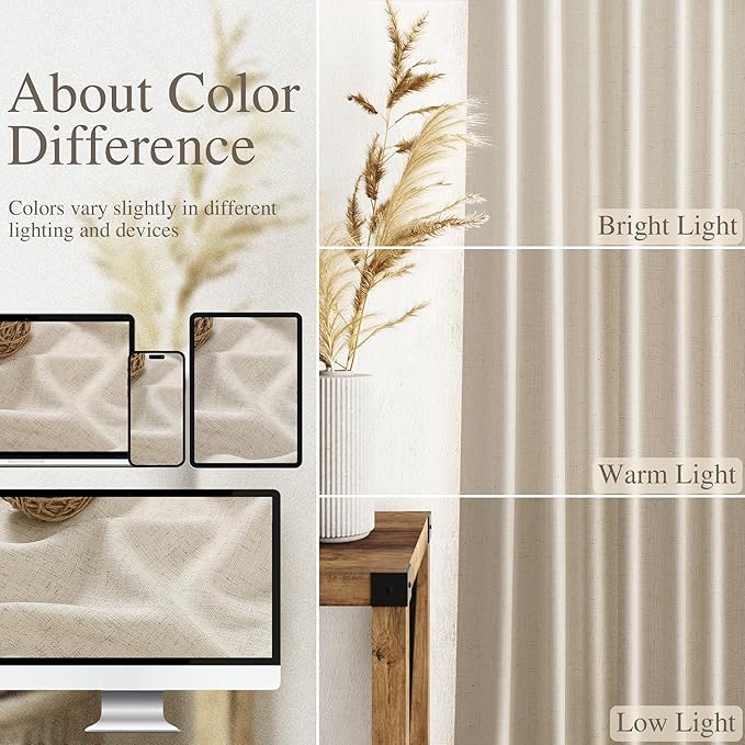 Boho Linen Curtains 80 Inch Length for Living Room Light Filtering Semi Sheer Curtain Back Tab Boho Eclectic Home Decor Elegant Luxury Farmhouse Drapes for Bedroom Dinner Room 52x80, 2 Panels