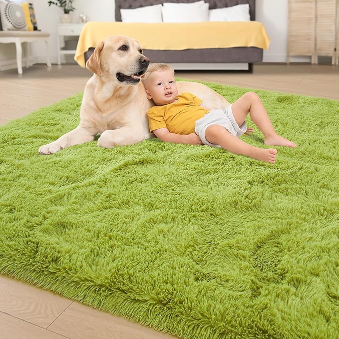 Tepook Super Soft Fluffy Rug for Bedroom, Modern Shaggy Fuzzy Kids Rugs for Living Room, Plush Indoor Nursery Home Decor Dorm Carpet with Non-Slip Bottom, Grass Green, 5 X 8 Feet
