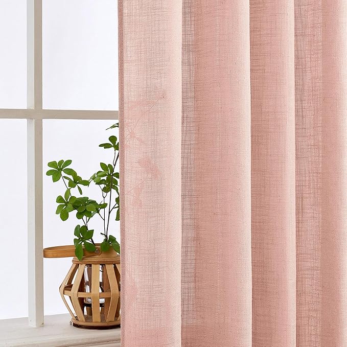 MIULEE Blush Pink Linen Curtains 84 Inch Length 2 Panels for Girls Bedroom Nursery, Soft Thick Linen Textured Window Drapes Semi Sheer Light Filtering Back Tab for Kids Living Room Light Pink Decor