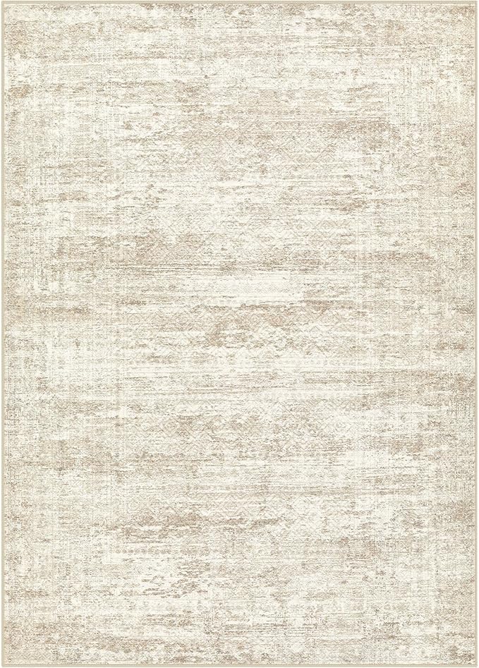 UERMEI 8x10 Area Rug Living Room Rugs - Washable Neutral Modern Abstract Soft Thin Rug Indoor Floor No Slip Rug Carpet for Bedroom Under Dining Table Home Office Decor - Beige/Brown