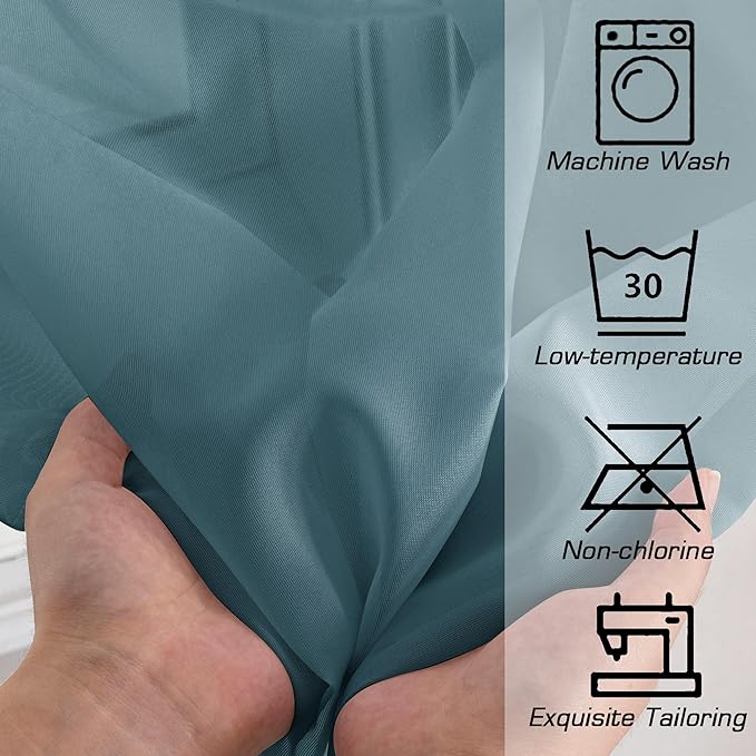 OWENIE Sheer Curtains 96 inches Long for Bedroom Living Room 2 Panels Set, Farmhouse Rod Pocket Light Filtering Voile Sheer Curtain, 42Wx96L inch, Dusty Blue