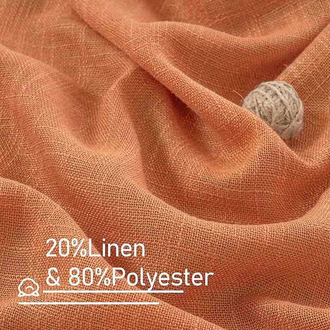 LAMIT Burnt Orange Linen Curtains for Bedroom, 72 Inch Length Light Filtering Semi Sheer Panels Back Tab and Rod Pocket Neutral Drapes for Living Room, 2 Panels, 34 x 72 Inch