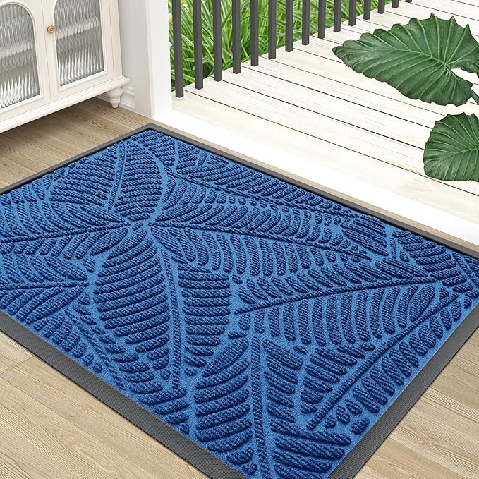 Colorxy Waterproof Doormat, Sturdy Natural Rubber Front Door Mats, Non Slip Low Profile Indoor Outdoor Entrance Mat, Stain Resistant Easy Clean Floor Mat for Patio or Entryway, 71''x47'', Light Blue