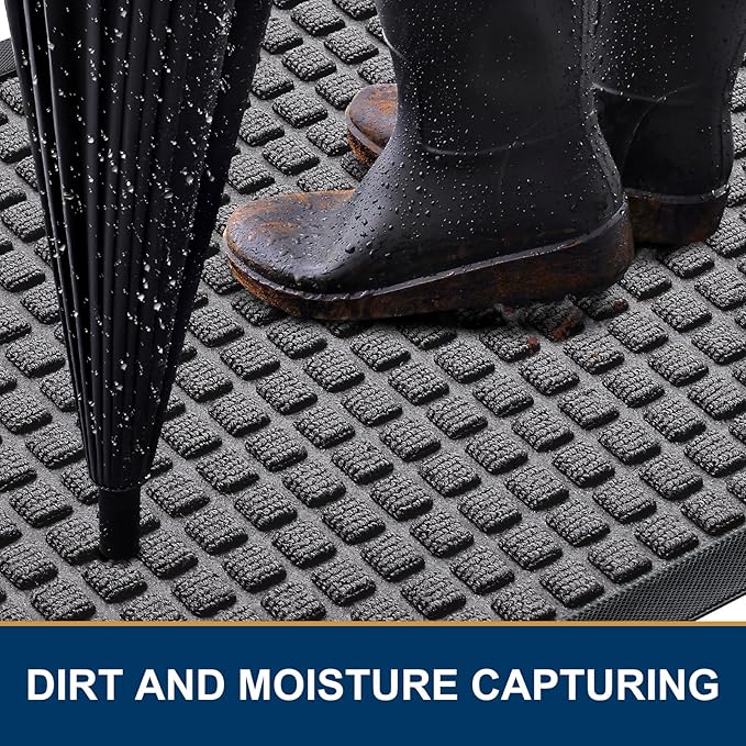 Smiry Front Door Mat Outside Entrance, Heavy Duty Natural Rubber Doormat, Non Slip, Trap Dirt and Moisture, Easy Clean, Low Profile Welcome Floor Mats for Indoor Outdoor Entry, 59x23 Inch, Mix Grey