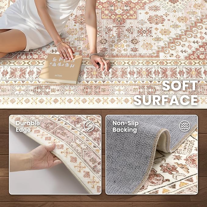 zesthome 5x7 Area Rugs - Ultra-Thin Washble Rug, Stain Resistant Anti Slip Backing Rugs for Living Room,Bedroom, Vintage Home Decor Area Rug