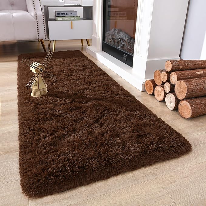 Chicrug Soft Runner Rug for Bedroom Living Room Plush Fluffy Rug 2x6 Feet, Shag Furry Runner Rug Carpet Non Shedding for Nursery Children Kids Girls Room Home Decorative, Brown