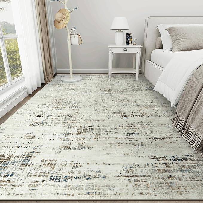 10x14 Area Rugs for Living Room Washable Rug: Anti-Skid Abstract Modern Living Room Rug Soft Thin Carpets Indoor Floor Non-Shedding Carpet for Bedroom Dining Farmhouse Nursery Gray White Blue
