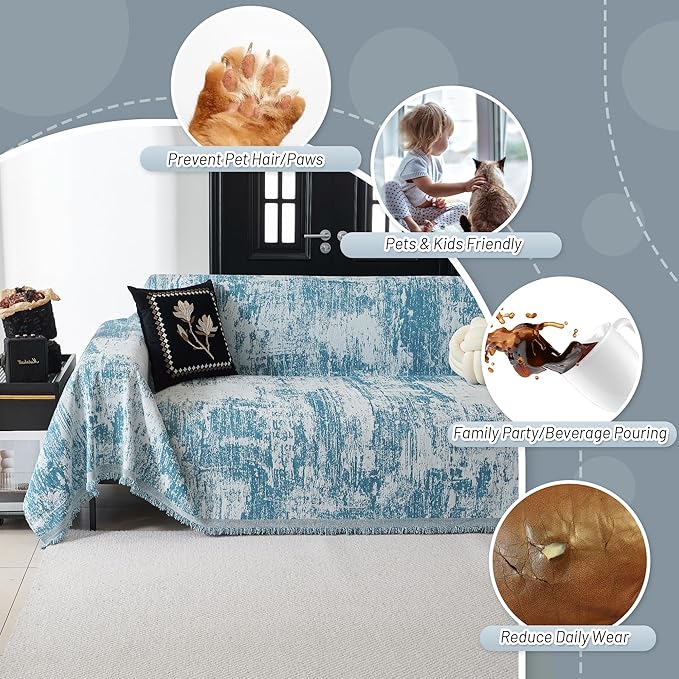 MYSKY HOME Couch Cover for Sectional Sofa Set Sage Geometric Furniture Sofa Cover Washable for Dog Cat Pets Couch Cover 3 Seat Sofa Chenille Couch Protector Multi-Use Couch Covers Blanket,71" X134"