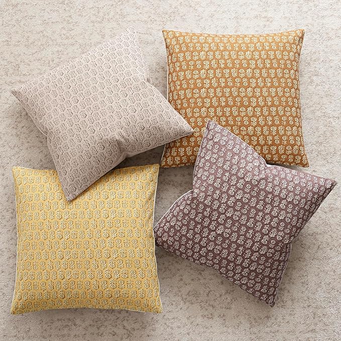 Foindtower Set of 2 Decorative Vintage Floral Print Throw Pillow Covers Neutral Modern Farmhouse Cushion Covers Boho Home Decor For Sofa Chair Couch Bedroom Living Room Outdoor,18×18 Inch,Light Yellow