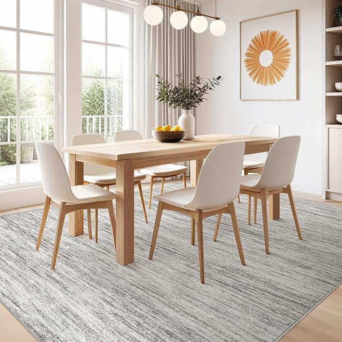 Nakagishi 6X9 Area Rugs Living Room: Washable Large Vintage Rug Neutral Non-Slip Soft Stain Resistant Indoor Carpet for Bedroom Nursery Dining Room Office Playroom - Grey-01
