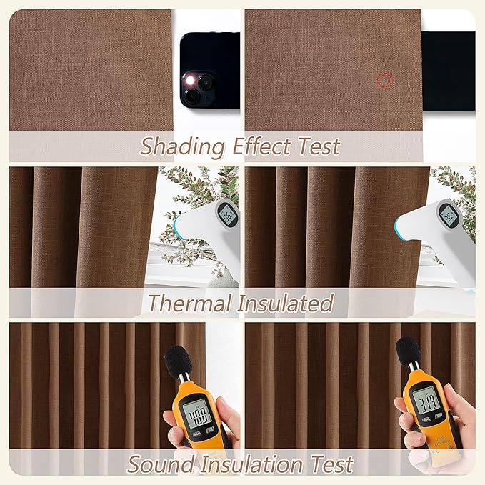 Guken Caramel Brown 100% Blackout Linen Curtains 96 Inch Length 2 Panels Set for Living Room Bedroom Back Tab/Rod Pocket Thermal Insulated Black Out Drapes Room Darkening Farmhouse Window Curtains