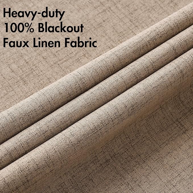 MIULEE 100% Blackout Linen Textured Curtains for Bedroom Solid Thermal Insulated Copper Brown Grommet Room Darkening Curtains & Drapes Luxury Decor for Living Room Nursery 52 x 90 Inch (2 Panels)