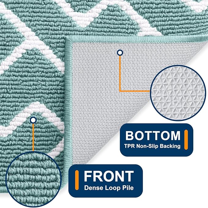 OLANLY Front Door Mat, Non-Slip Rubber Backing, Dirt Resistant and Absorbent, Washable, Easy to Clean Low-Profile Indoor Doormat for Back Door, Entryway, Inside Entrance, 48x32, Sage Green