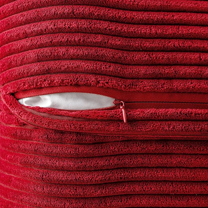 MIULEE Decorative Euro Sham Throw Pillow Covers for Couch Bed Livingroom 24x24 Inch Set of 2 Red Boho Accent Throw Pllows Broadside Striped Patchwork Soft Corduroy Pillowcases