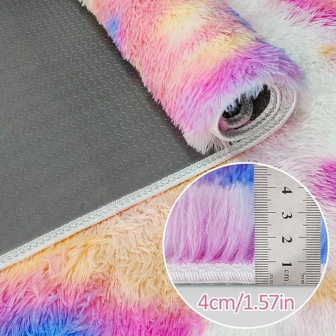 Fluffy Colorful Rug for Bedroom 3x10 ft Kawaii Tie-Dyed Area Rug Non Slip Cute Unicorn Kids Runner Rug for Girls Princess Teens Living Room Playroom Baby Nursery Decor Carpets