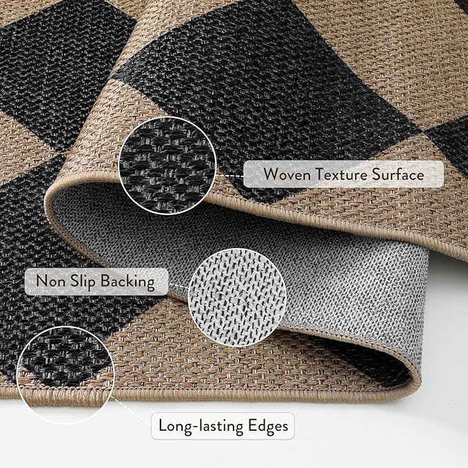 Lahome Colette Checkered Easy Jute Outdoor Rug, 5x7 Area Rugs for Living Room Nature Large Dining Room Carpet, Farmhouse Outdoor Patio Non Slip Diamond Carpet for Home Office Bedroom Backyard Deck
