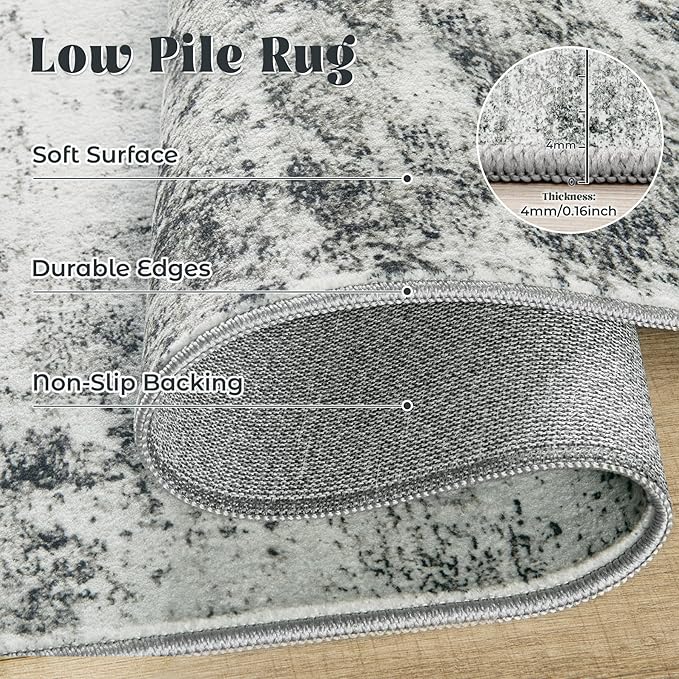 5x7 Area Rugs for Living Room, Washable Modern Abstract Large Area Rug Neutral Soft Non Slip Kids Rug Stain Resistant Indoor Carpet for Bedroom Nursery Dining Room Playroom(Grey, 5'x7')