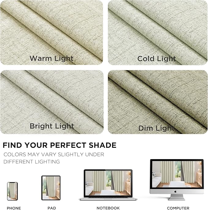 Joydeco Linen Blackout Curtains for Bedroom - 100% Light Blocking 1 Panels, Light Beige Drapes 70" W x 108" L, Thermal Insulated Room Darkening Curtains for Living Room, Rod Pocket & Back Tabs