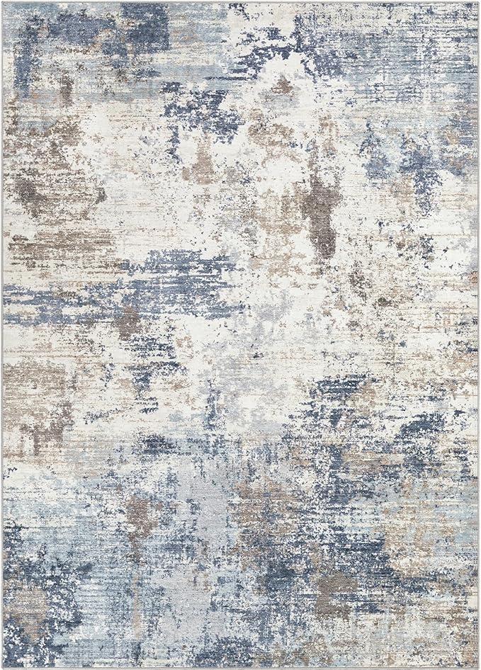UERMEI 6x9 Area Rug Living Room Rugs Thickened - Washable Neutral Modern Abstract Soft Rug Indoor Floor No Slip Rug Carpet for Bedroom Under Dining Table Home Office Decor - Denim Blue