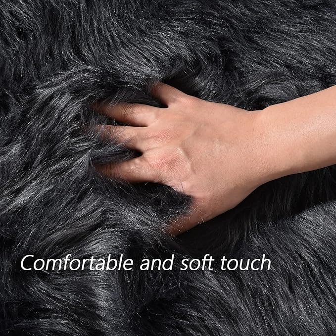 Latepis 4x6 Shag Dark Grey Faux Fur Sheepskin Rug Bedside Plush Rugs Washable Fluffy Rug for Bedroom Dorm Luxury Home Décor, Rectangle