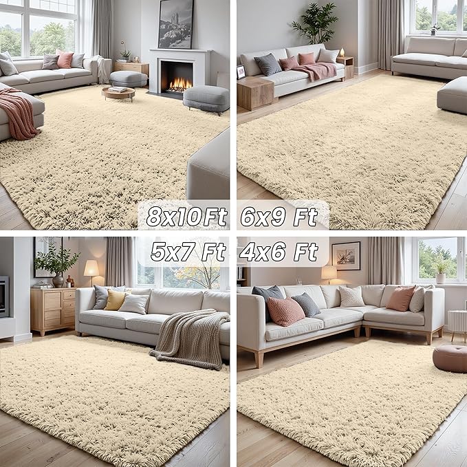 6x9 Area Rugs for Living Room Rug: Soft Fluffy Shag Beige Rugs for Bedroom, Non-Slip Large Fuzzy Plush Rug Indoor Floor Carpet for Nursery Kids Boys Girls Room, Dorms, Playroom, Modern Home Decor
