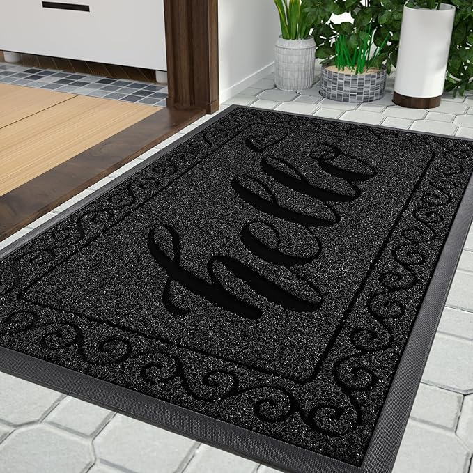 Yimobra Welcome Mats for Front Door 29.5x17, Heavy Duty Waterproof Outdoor Door Mat Outside Entrance, Non-Slip Low Profile Indoor Entryway Mat for Garage Patio, Black